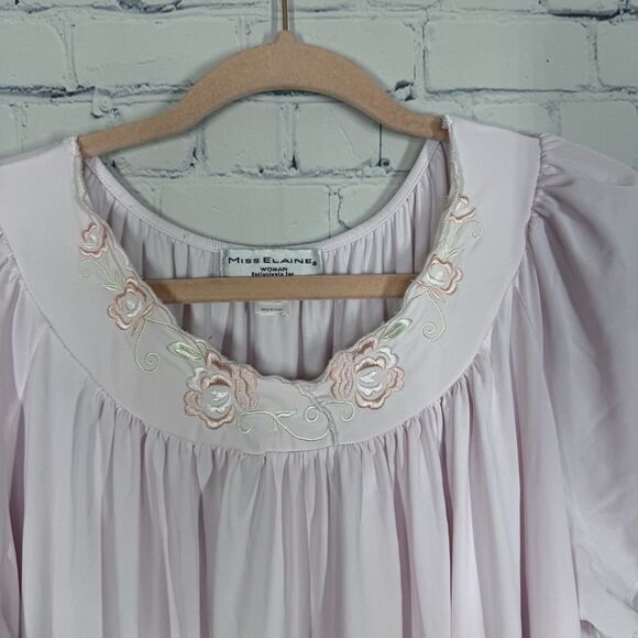 Miss Eileen Nightgown Women Size 1X Pink Mid Length Soft Floral Embroidered - Picture 3 of 13